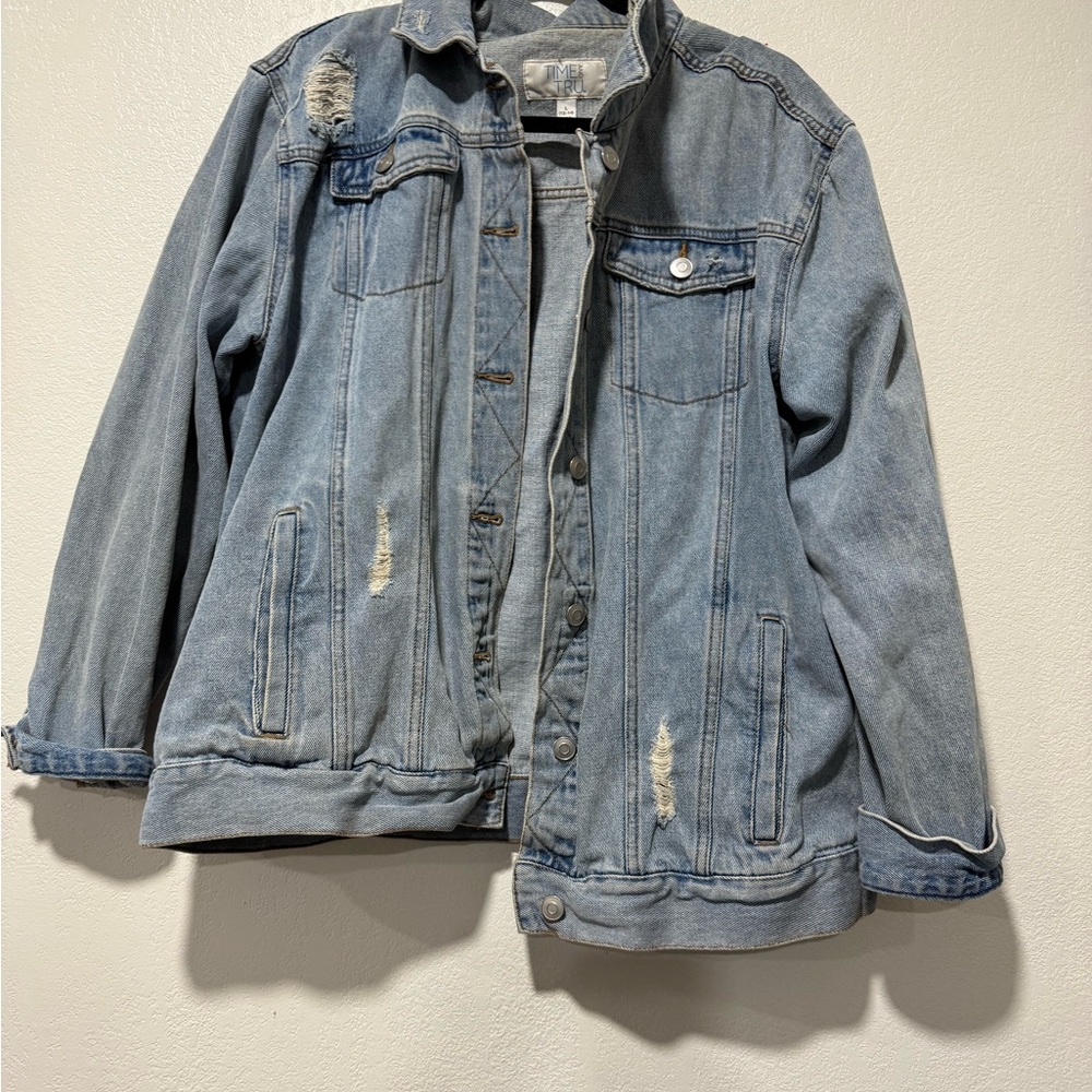Time and Tru Light Blue Distressed Denim Jacket